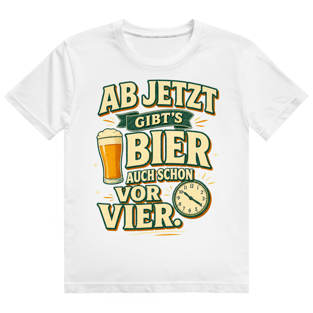 Schwarzes Baumwoll-Ruhestand T-Shirt mit Spruch 'Bier vor Vier' - humorvolles Rentner Geschenk