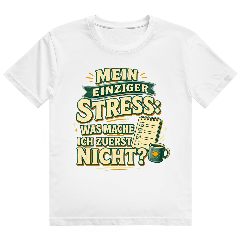 Schwarzes Baumwoll-Ruhestand T-Shirt mit Spruch 'Einziger Stress' - humorvolles Rentner Geschenk