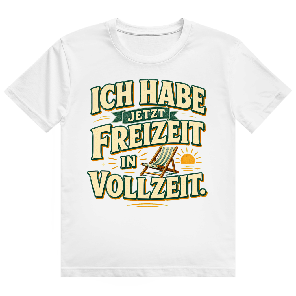 Schwarzes Baumwoll-Ruhestand T-Shirt mit Spruch 'Freizeit in Vollzeit' - humorvolles Rentner Geschenk