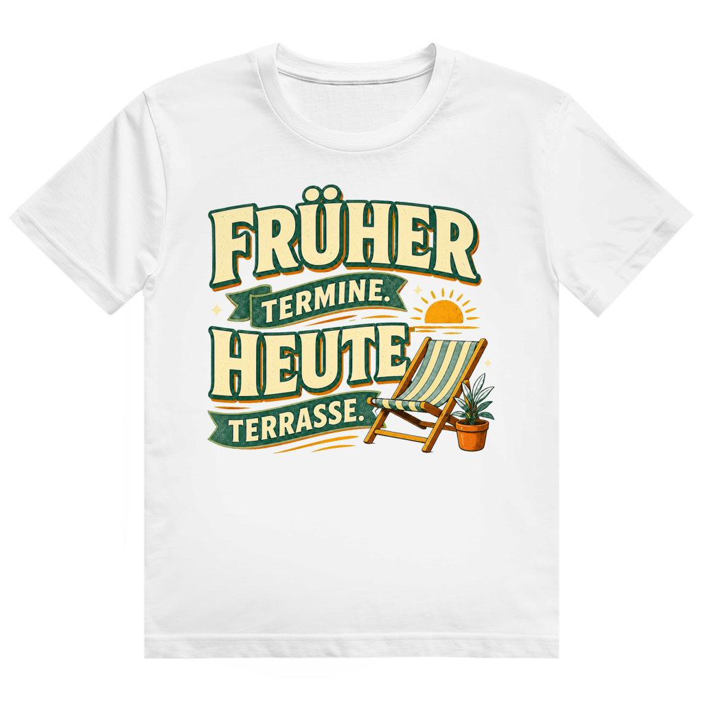 Schwarzes Baumwoll-Ruhestand T-Shirt mit Spruch 'Früher Termine, jetzt Freizeit' - humorvolles Rentner Geschenk