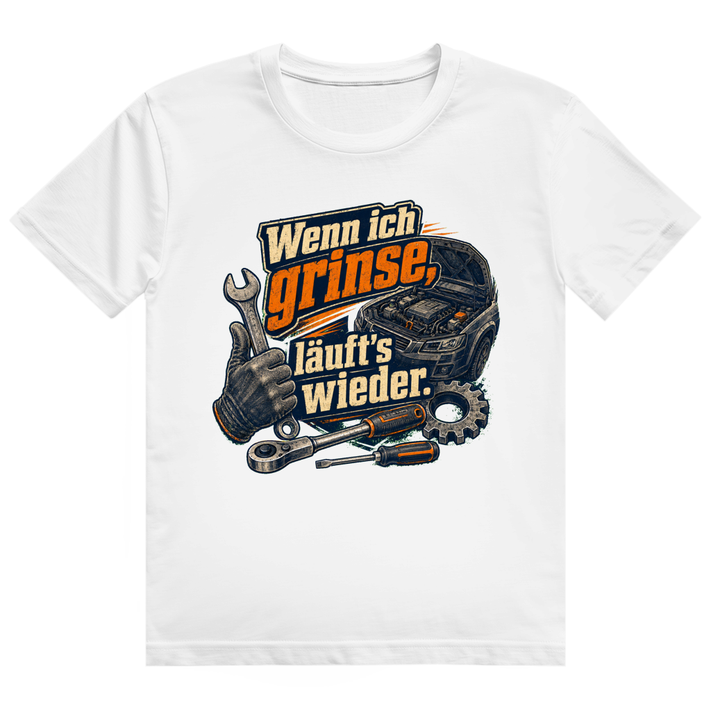 Dunkles KFZ-Mechaniker T-Shirt 'Läuft's Wieder' - Geschenk für Autoliebhaber