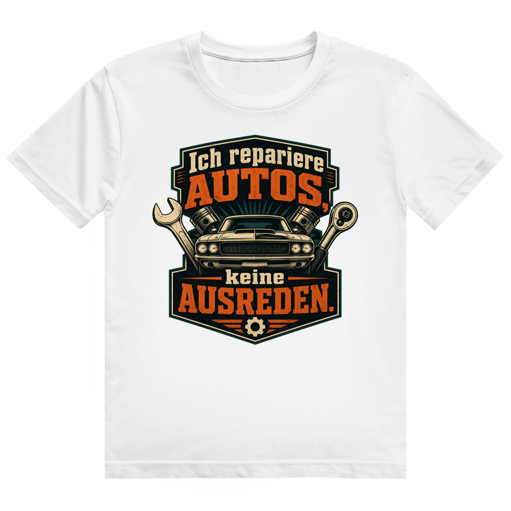 Dunkles KFZ-Mechaniker T-Shirt 'Keine Ausreden' - Geschenk für Autoliebhaber
