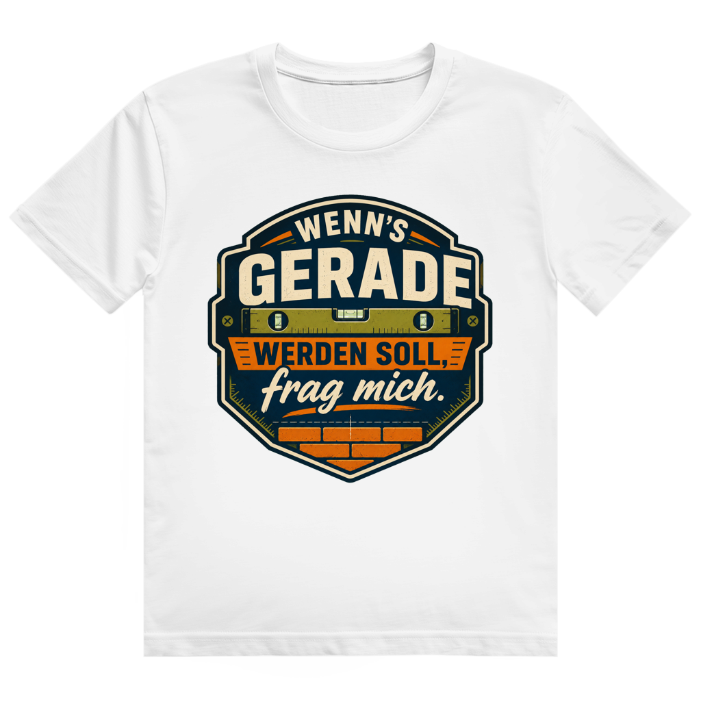 Grau-weißes Baustellen T-Shirt 'Wenn's Gerade Werden Soll' - Handwerker Geschenk