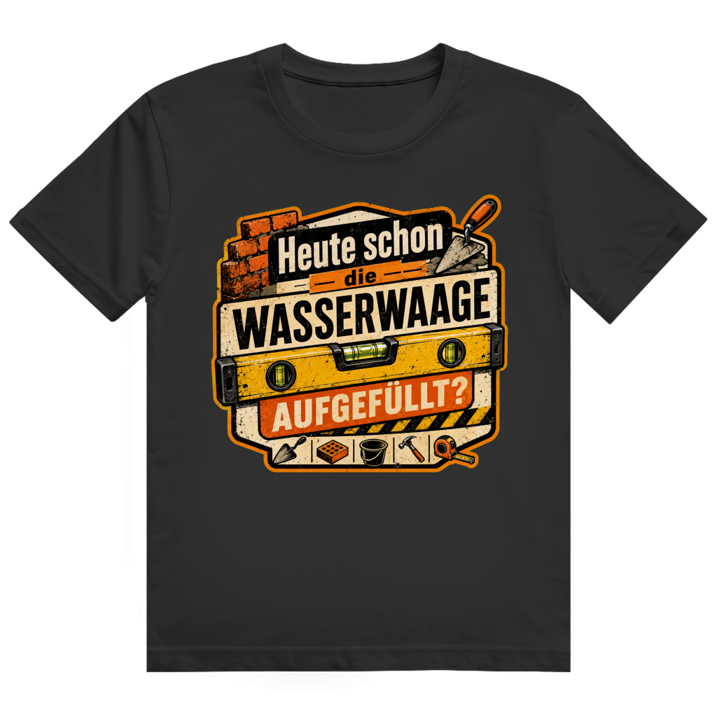 Grau-weißes Baustellen T-Shirt 'Wasserwaage Schon Aufgefüllt?' - Handwerker Geschenk