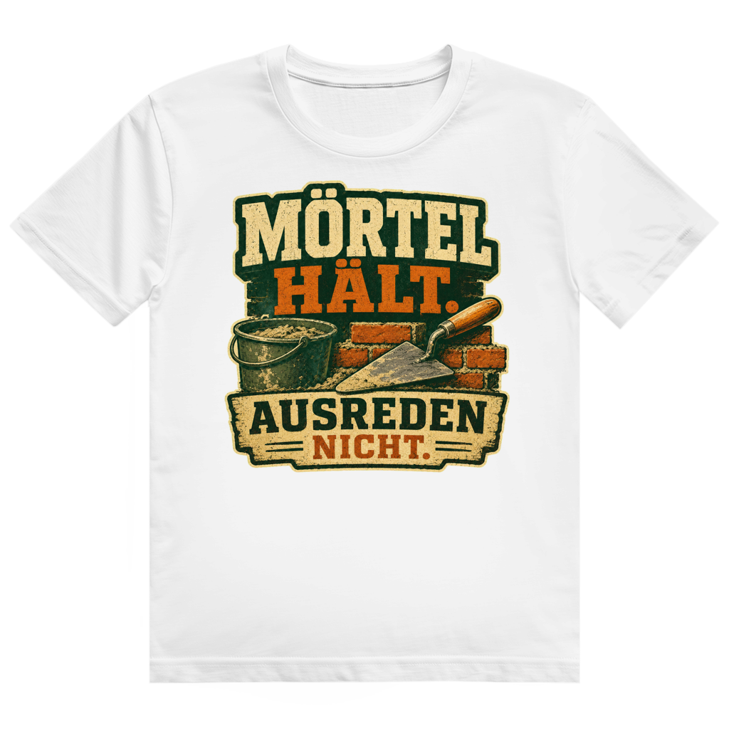 Grau-weißes Baustellen T-Shirt 'Mörtel Hält, Ausreden Nicht' - Handwerker Geschenk