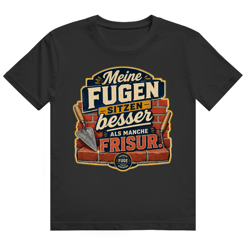 Grau-weißes Baustellen T-Shirt 'Bessere Fugen Als Frisur' - Handwerker Geschenk