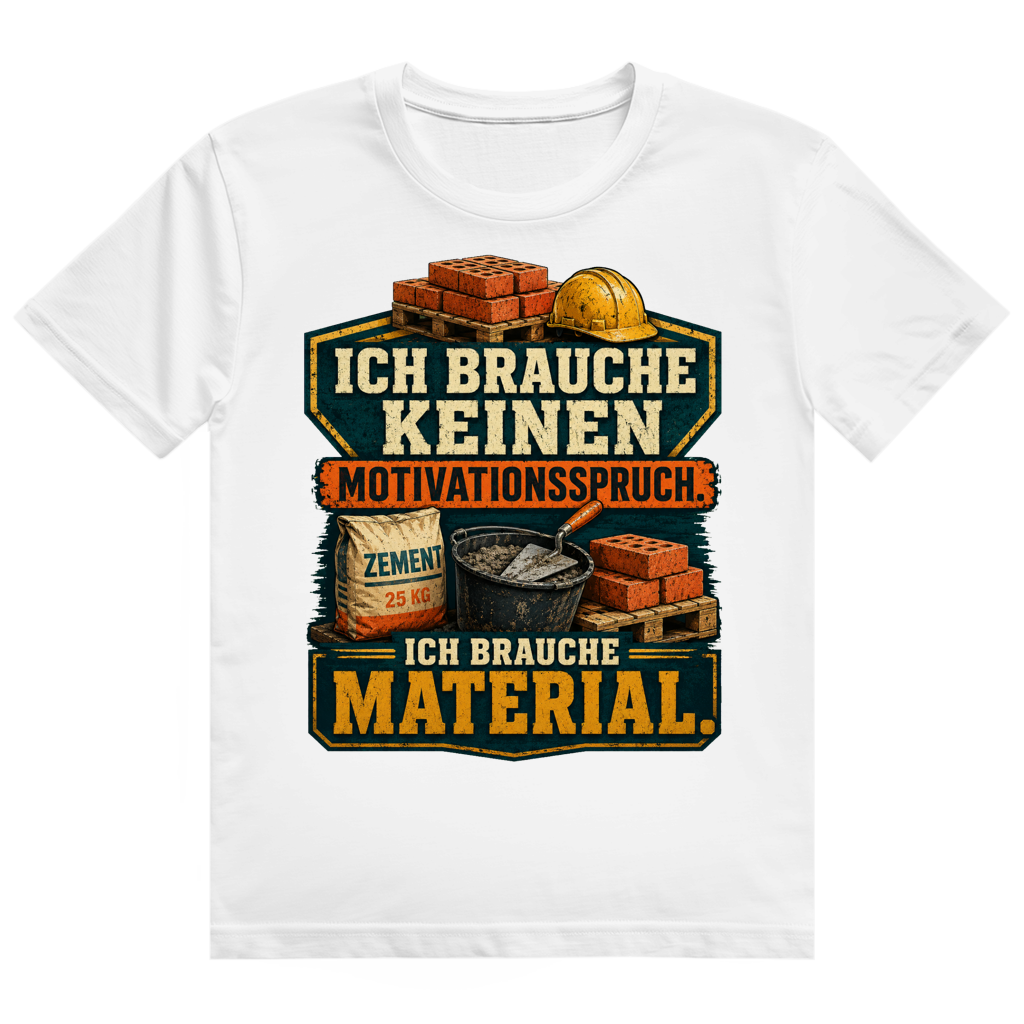 Grau-weißes Baustellen T-Shirt 'Ich Brauche Material' - Handwerker Geschenk